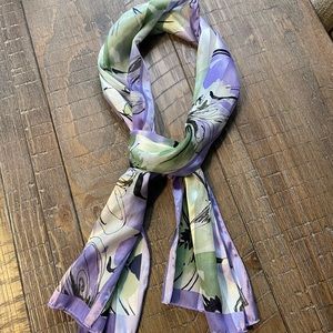 Purple Floral Silk Scarf - 58” x 13”